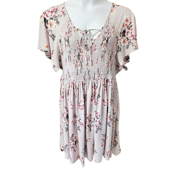 TORRID Plus Size Floral Lilac Smocked Front Tie Challis Skater Dress Size 3X - Picture 2 of 13